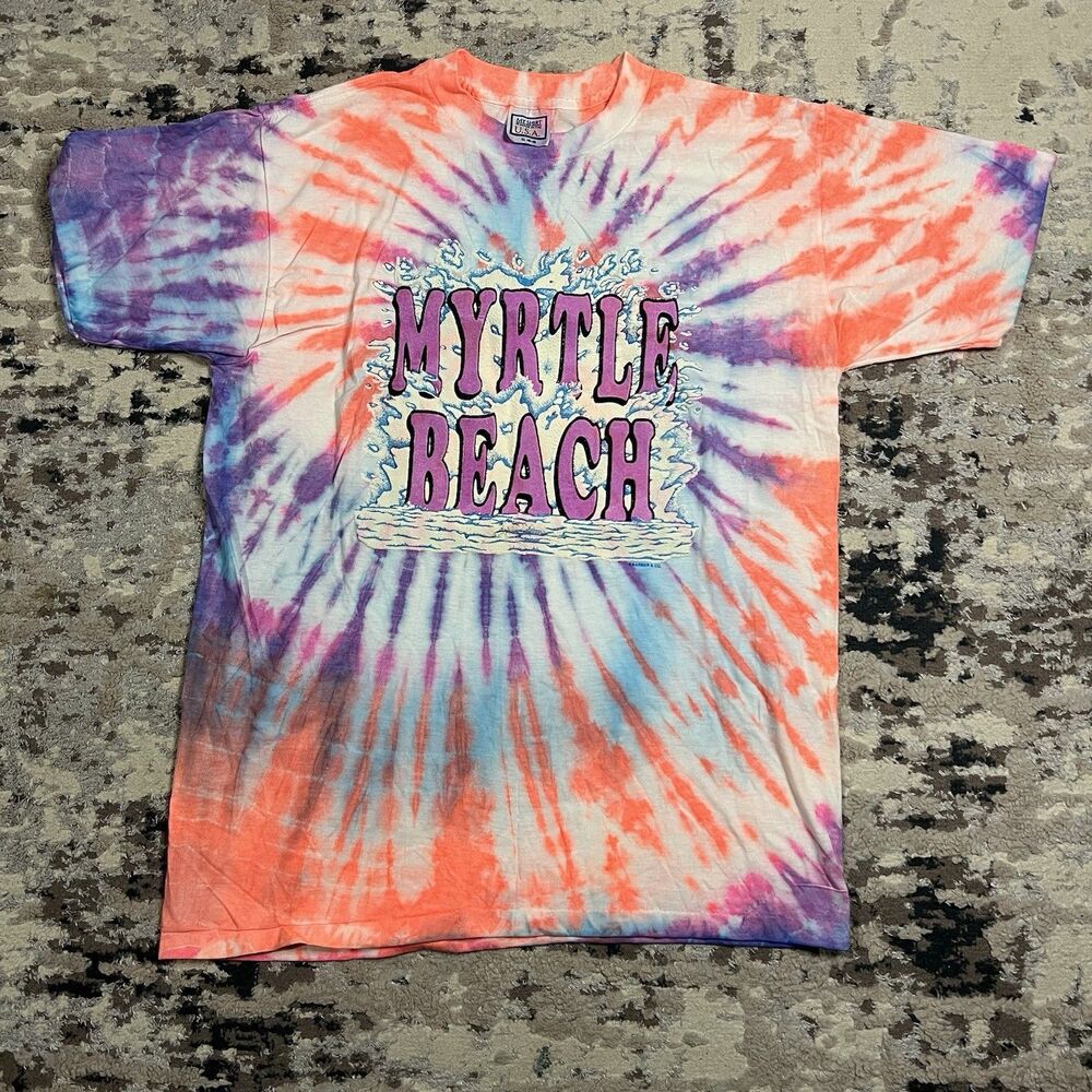 Vintage 90's Myrtle Beach XL Tie Dye T-Shirt Waves Made in USA Single Stitch